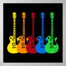 Five Colourful Electric Guitars Posters