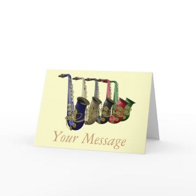 Five Colourful Saxophones Greetings Card by DigitalDreambuilder