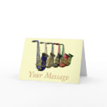 Five Colourful Saxophones Greetings Card