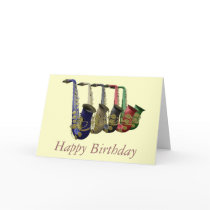 Five Colourful Saxophones Happy Birthday Card