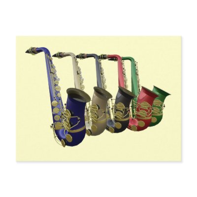 Five Colourful Saxophones In A Line Postcard by DigitalDreambuilder