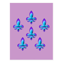Five Fleurs de Lis in Purple and Blue Post Card