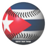 Flag of Cuba on a Baseball Round Sticker