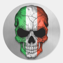 Flag of Italy on a Steel Skull Graphic Round Sticker