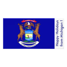 Flag of Michigan, Happy Holidays from U.S.A. Personalized Photo Card