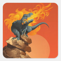 Flame Throwing Dinosaur Art by Michael Grills Sticker