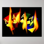 FLAMING ACES POKER CASINO ART LAS VEGAS QUADS POSTER