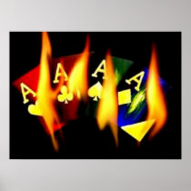 FLAMING ACES POKER CASINO ART LAS VEGAS QUADS POSTER