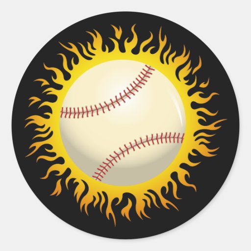Flaming Baseball Round Stickers