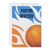 Flaming Basketball Birthday B/O Party Invitations
