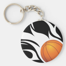 Flaming Basketball Black and White Keychain