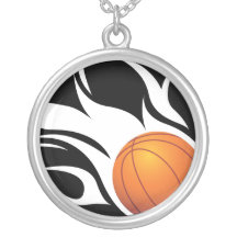 Flaming Basketball Black and White Necklace