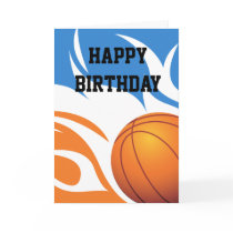 Flaming Basketball Blue and Orange Birthday Card