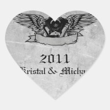 Flaming Biker Envelope Seals Heart Stickers