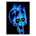 Flaming Blue Skull Halloween Card