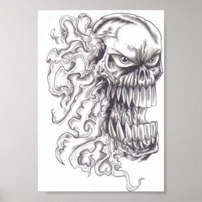 Flaming Demonic Skull Art Poster by waynetully