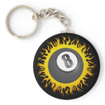 Flaming Eight Ball Key Chain