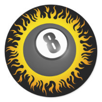 Flaming Eight Ball Round Sticker