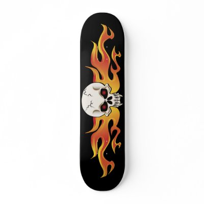 Flaming Fanged Skull Skateboards by dlreyes41