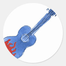 flaming guitar round sticker