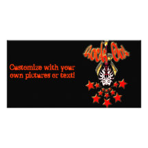 *Flaming Guitar* with Stars 'Rock On' Design Personalized Photo Card