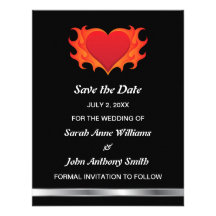 Flaming heart modern Save the date announcement