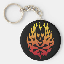 Flaming Heart Skull Keychain