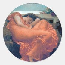 Flaming June woman orange dress painting Round Sticker