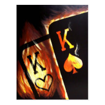 Flaming Pocket Kings Postcard Poker Print Cowboys