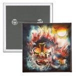 flaming skull abstract art pinback button