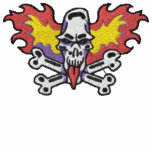 Flaming Skull and Crossbones Embroidered Shirt embroidered shirts