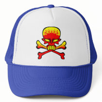 Flaming Skull and Crossbones Trucker Hat