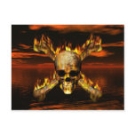 Flaming Skull and Crossbones w/Red Sky Background Post Card