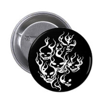 Flaming Skulls-white Button