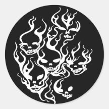 Flaming Skulls-white Round Sticker