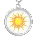 Flaming sun on a white background silver necklace