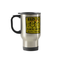 Flaming Zombies Warning Sign Travel Mugs