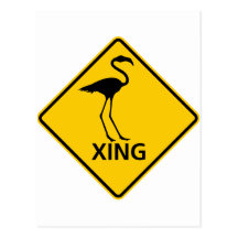 Flamingo Crossing Highway Sign Postcards