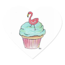 Flamingo Cupcake Heart Stickers