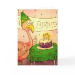 Flamingo Line Bird Happy Birthday Cards
