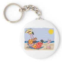 Flamingo On the Beach keychains