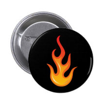Flamme chaude flamboyante du feu sur le bouton noi badge avec épingle