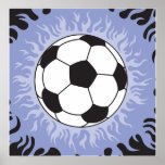 flammes bleues de ballon de football affiches