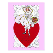 Flapper, Heart and Doily Vintage Valentine Post Card