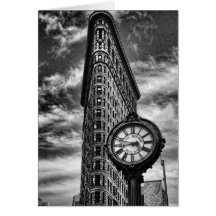Flatiron Building and Clock in Black and White Greeting Cards