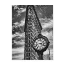 Flatiron Building and Clock in Black and White Postcard