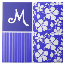 Fleur bleue tropicale de ketmie ; Floral Carreau