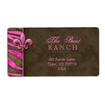 Fleur de Lis Address Label Pink Brown Zebra Suede
