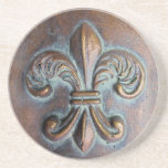 Fleur De Lis, Aged Copper-Look Printed Drink Coaster