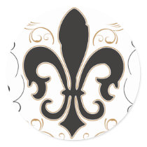 Fleur De Lis: Black and Gold Round Stickers
